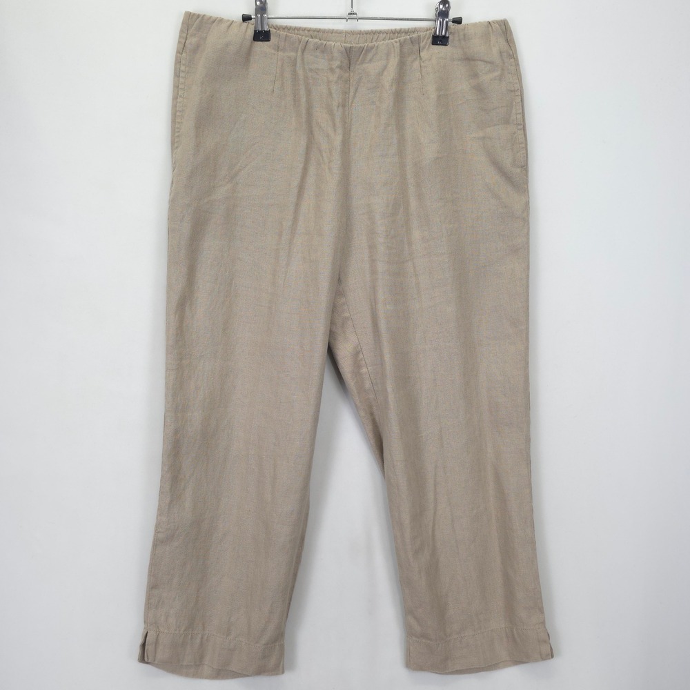 Pure Jill Linen Slim Crop Pants Women M Beige Elastic Waist Pockets Capsule Chic